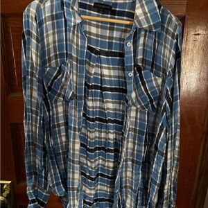Lane Bryant Blue and White Casual Button Down Shirt